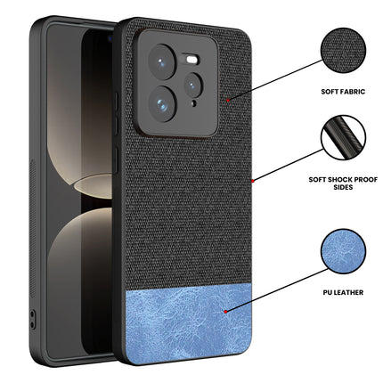Kapa Soft Fabric & Leather Hybrid Protective Back Cover for Realme GT 7 PRO | Shockproof Slim Hard Anti Slip Back Case (Black,Blue)