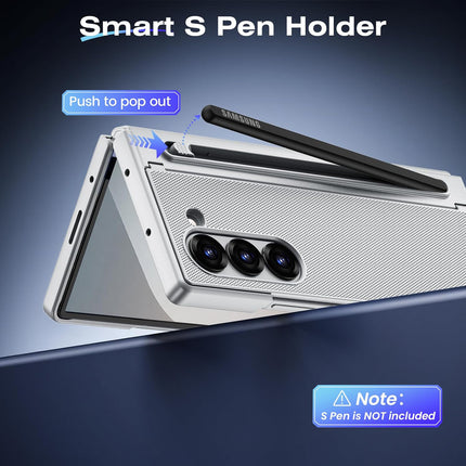 Kapa Textured Grip S Pen Holder Hinge Protection Back Cover for Samsung Galaxy Z Fold6 / Fold 6 | with Inbuilt Glass , Kickstand & S Pen Slot Case (Silver)