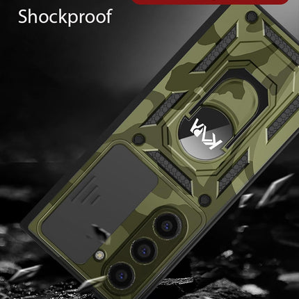 Kapa Tank Back Cover for Samsung Galaxy Z Fold 7 | Inbuilt Ring + Slider Shockproof Lens Protection Bumper Back Case (Green) - Mobizang