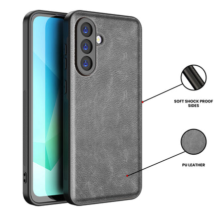 Kapa Tux Leather Back Cover for Samsung Galaxy M16 | Slim Shockproof Camera Protection Bumper Case (Grey)