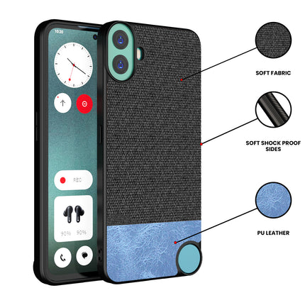 Kapa Soft Fabric & Leather Hybrid Protective Back Cover for Nothing CMF Phone 1 | Shockproof Slim Hard Anti Slip Back Case (Black,Blue)
