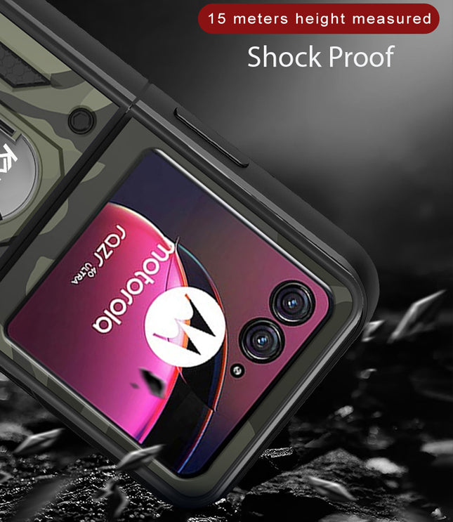 Kapa Tank Back Cover for Motorola Razr 40 Ultra | Inbuilt Ring + Slider Shockproof Lens Protection Bumper Back Case (Black)