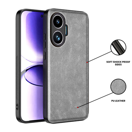 Kapa Tux Leather Back Cover for Poco F7 5G | Slim Shockproof Camera Protection Bumper Case (Grey) - Mobizang