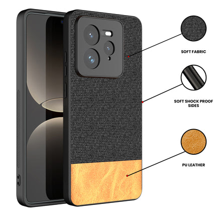 Kapa Soft Fabric & Leather Hybrid Protective Back Cover for Realme GT 7 PRO | Shockproof Slim Hard Anti Slip Back Case (Black,Brown) - Mobizang