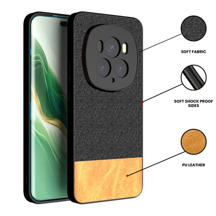 Kapa Soft Fabric & Leather Hybrid Protective Back Cover for Honor Magic 6 PRO | Shockproof Slim Hard Anti Slip Back Case (Black,Brown)