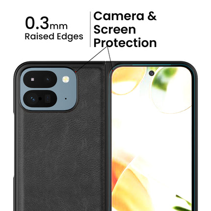 Kapa Tux Leather Back Cover for Google Pixel 9 Pro Fold | Slim Shockproof Camera Protection Bumper Case (Black)