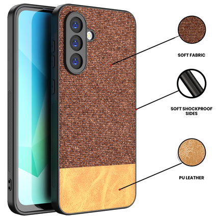 Kapa Soft Fabric & Leather Hybrid Protective Back Cover for Samsung Galaxy A36 | Shockproof Slim Hard Anti Slip Back Case (Brown)