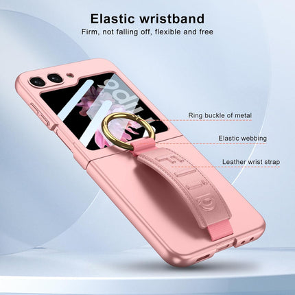 Kapa Shockproof Band Protective Back Cover for Flip6 / Z Flip 6 | Wrist Strap Ring Kickstand Inbuilt Screen Tempered Glass Case (Pink)