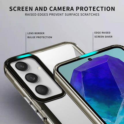 Kapa Warrior Acrylic Clear Back Cover For Samsung Galaxy M55 (5G) | Slim Shockproof [Military Grade Protection] Hybrid Bumper Case (Grey Sides)