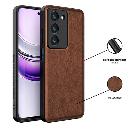Kapa Tux Leather Back Cover for Realme 14X | Slim Shockproof Camera Protection Bumper Case (Brown)