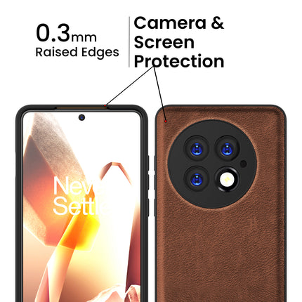 Kapa Tux Leather Back Cover for OnePlus 13 | Slim Shockproof Camera Protection Bumper Case (Brown)