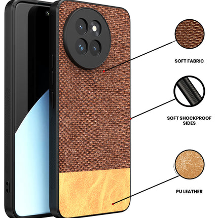 Kapa Soft Fabric & Leather Hybrid Protective Back Cover for Xiaomi 14 Civi | Shockproof Slim Hard Anti Slip Back Case (Brown)