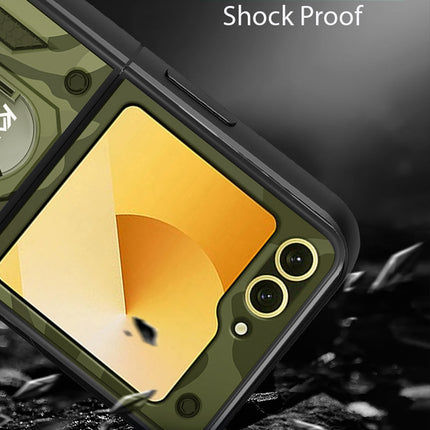 Kapa Tank Back Cover for Samsung Galaxy Z Flip 6 | Inbuilt Ring + Slider Shockproof Lens Protection Bumper Back Case (Green)
