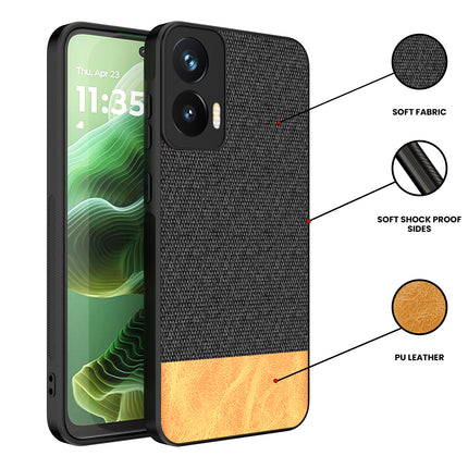 Kapa Soft Fabric & Leather Hybrid Protective Back Cover for Moto G35 | Shockproof Slim Hard Anti Slip Back Case (Black,Brown)