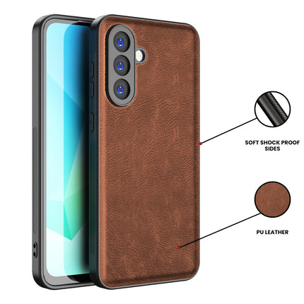 Kapa Tux Leather Back Cover for Samsung Galaxy M16 | Slim Shockproof Camera Protection Bumper Case (Brown)
