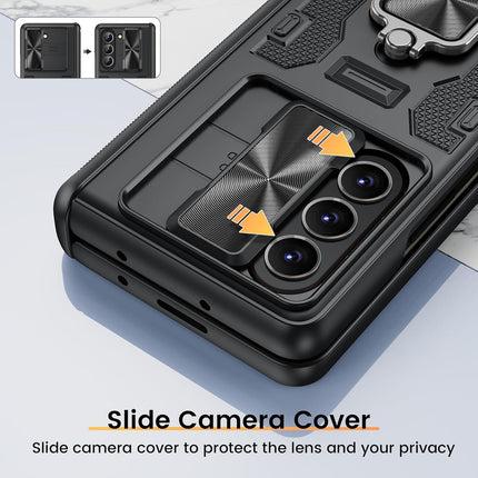 Kapa Ring Armor Slider Back Cover for Z Fold 6 | with Hinge Protection, Screen Protector, Built-in Kickstand, Slide Camera Cover, Full Body Protective Case for Samsung Fold 5 (Black)…