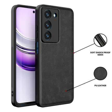 Kapa Tux Leather Back Cover for Realme 14X | Slim Shockproof Camera Protection Bumper Case (Black) - Mobizang