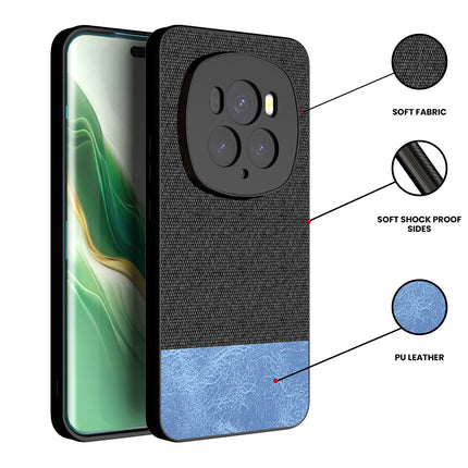 Kapa Soft Fabric & Leather Hybrid Protective Back Cover for Honor Magic 6 PRO | Shockproof Slim Hard Anti Slip Back Case (Black,Blue) - Mobizang