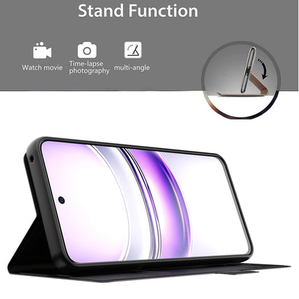 Kapa Noble Slim Magnetic Leather Flip Case Cover for Realme 14X | Card Holder Stand Flip Wallet Case (Black) - Mobizang