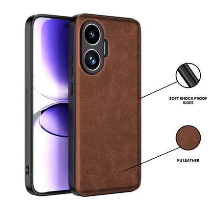 Kapa Tux Leather Back Cover for Poco F7 5G | Slim Shockproof Camera Protection Bumper Case (Brown)