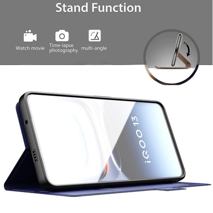 Kapa Noble Slim Magnetic Leather Flip Case Cover for Iqoo 13 (5G) | Card Holder Stand Flip Wallet Case (Blue)