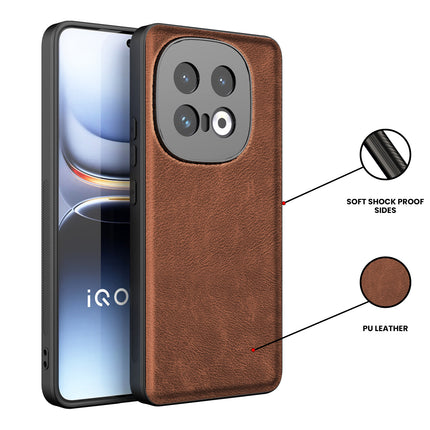 Kapa Tux Leather Back Cover for Iqoo 13 (5G) | Slim Shockproof Camera Protection Bumper Case (Brown)