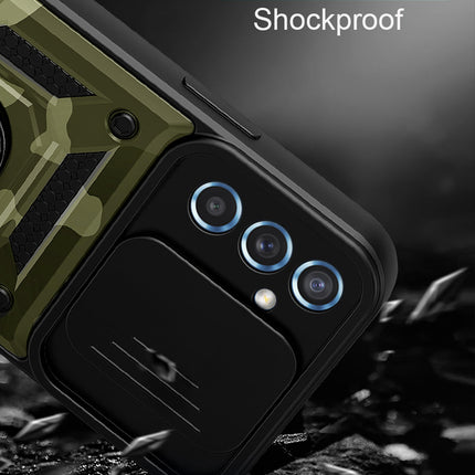 Kapa Tank Back Cover for Samsung Galaxy A35 (5G) | Inbuilt Ring + Slider Shockproof Lens Protection Bumper Back Case (Green) - Mobizang