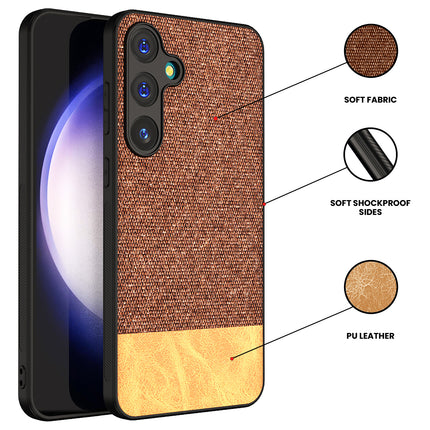 Kapa Soft Fabric & Leather Hybrid Protective Back Cover for Samsung Galaxy A55 (5G) | Shockproof Slim Hard Anti Slip Back Case (Brown)