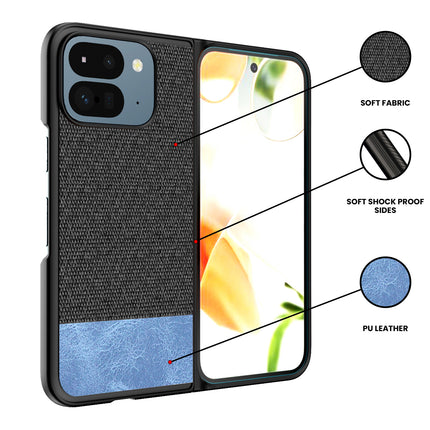 Kapa Soft Fabric & Leather Hybrid Protective Back Cover for Google Pixel 9 Pro Fold | Shockproof Slim Hard Anti Slip Back Case (Black,Blue) - Mobizang