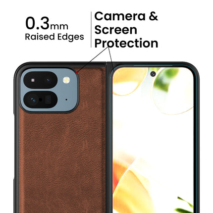 Kapa Tux Leather Back Cover for Google Pixel 9 Pro Fold | Slim Shockproof Camera Protection Bumper Case (Brown) - Mobizang