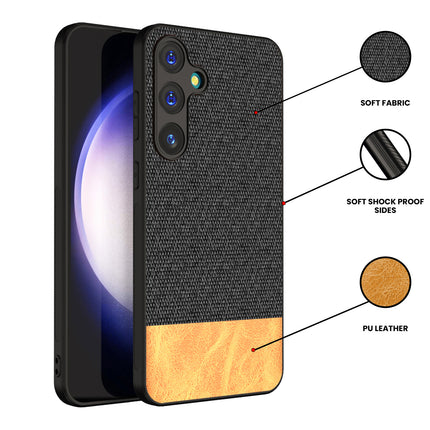 Kapa Soft Fabric & Leather Hybrid Protective Back Cover for Samsung Galaxy A55 (5G) | Shockproof Slim Hard Anti Slip Back Case (Black,Brown)