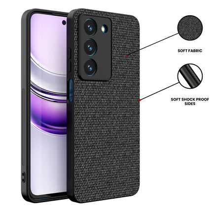 Kapa Soft Full Fabric Protective Back Case Cover for Realme 14X | Shockproof Slim Hard Anti Slip Back Case (Black) - Mobizang