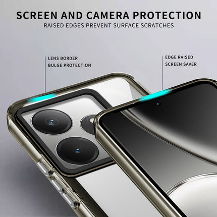Kapa Warrior Acrylic Clear Back Cover For Realme GT 6 / GT 6T | Slim Shockproof [Military Grade Protection] Hybrid Bumper Case (Grey Sides)