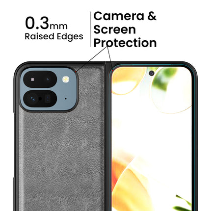 Kapa Tux Leather Back Cover for Google Pixel 9 Pro Fold | Slim Shockproof Camera Protection Bumper Case (Grey) - Mobizang