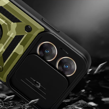 Kapa Tank Back Cover for Vivo V29E (5G) | Inbuilt Ring + Slider Shockproof Lens Protection Bumper Back Case (Green)