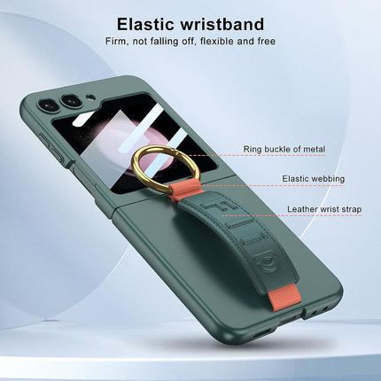 Kapa Shockproof Band Protective Back Cover for Flip6 / Z Flip 6 | Wrist Strap Ring Kickstand Inbuilt Screen Tempered Glass Case (Green)