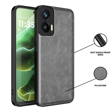 Kapa Tux Leather Back Cover for Moto G35 | Slim Shockproof Camera Protection Bumper Case (Grey)