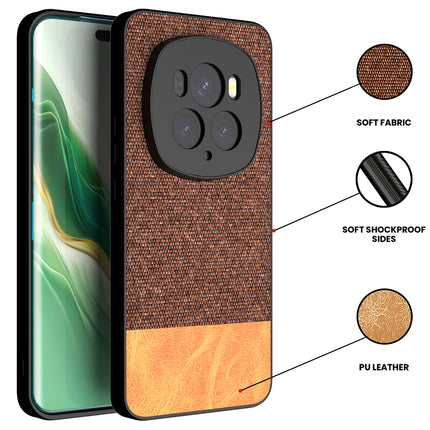 Kapa Soft Fabric & Leather Hybrid Protective Back Cover for Honor Magic 6 PRO | Shockproof Slim Hard Anti Slip Back Case (Brown)