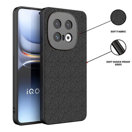 Kapa Soft Full Fabric Protective Back Case Cover for Iqoo 13 (5G) | Shockproof Slim Hard Anti Slip Back Case (Black)