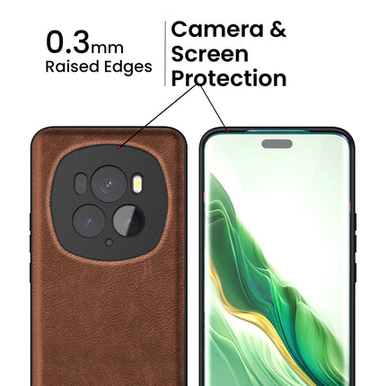 Kapa Tux Leather Back Cover for Honor Magic 6 PRO | Slim Shockproof Camera Protection Bumper Case (Brown) - Mobizang