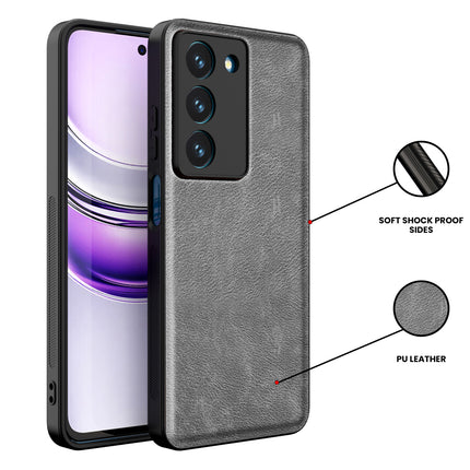 Kapa Tux Leather Back Cover for Realme 14X | Slim Shockproof Camera Protection Bumper Case (Grey)