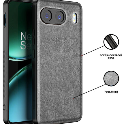 Kapa Tux Leather Back Cover for OnePlus Nord 4 | Slim Shockproof Camera Protection Bumper Case (Grey)