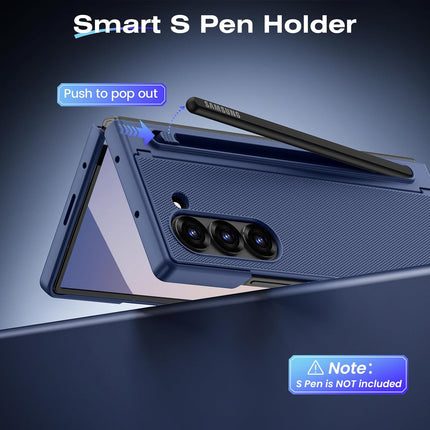 Kapa Textured Grip S Pen Holder Hinge Protection Back Cover for Samsung Galaxy Z Fold6 / Fold 6 | with Inbuilt Glass , Kickstand & S Pen Slot Case (Blue)