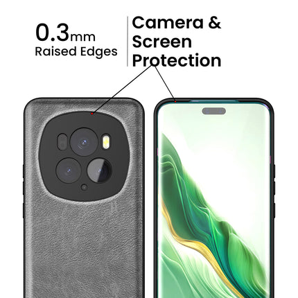 Kapa Tux Leather Back Cover for Honor Magic 6 PRO | Slim Shockproof Camera Protection Bumper Case (Grey)