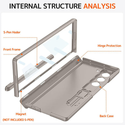 Kapa Magnetic Hinge Case for Samsung Galaxy Z Fold 6 | Inbuilt S-Pen Holder Stand Hybrid Back Cover (Titanium)