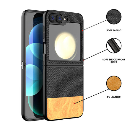 Kapa Soft Fabric & Leather Hybrid Protective Back Cover for Samsung Galaxy Z Flip 6 | Shockproof Slim Hard Anti Slip Back Case (Black,Brown)