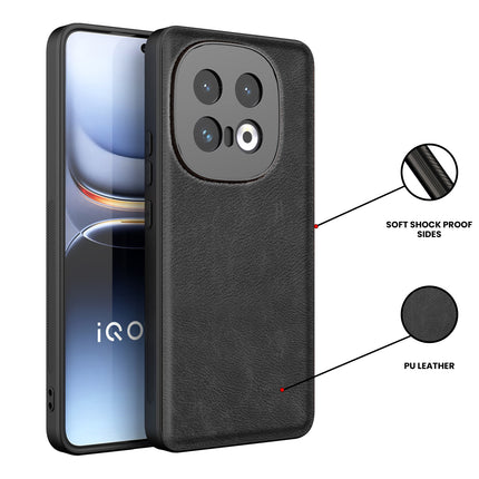 Kapa Tux Leather Back Cover for IQOO 13 (5G) | Slim Shockproof Camera Protection Bumper Case (Black)