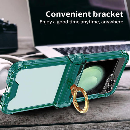 Kapa Clear Airbag Ring Back Case for Samsung Galaxy Flip6 / Z Flip 6 | Transparent Shockproof Slim Hard Protective Cover (Green)