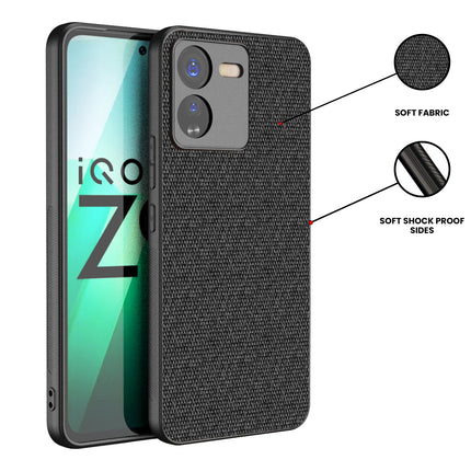 Kapa Soft Full Fabric Protective Back Case Cover for IQOO Z9 | Shockproof Slim Hard Anti Slip Back Case (Black)