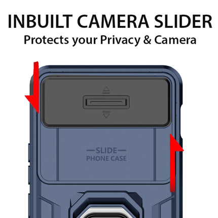 Kapa Armor Slider Back Cover for OnePlus Nord 4 | Inbuilt Ring + Camera Slider Shockproof Lens Protection Bumper Back Case (Blue)